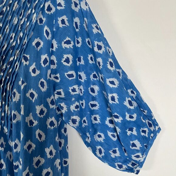 Dolma Maxi Dress Size Medium Blue Ikat Gauze Cotton Flowy Peasant Boho Puff Airy - Picture 4 of 8